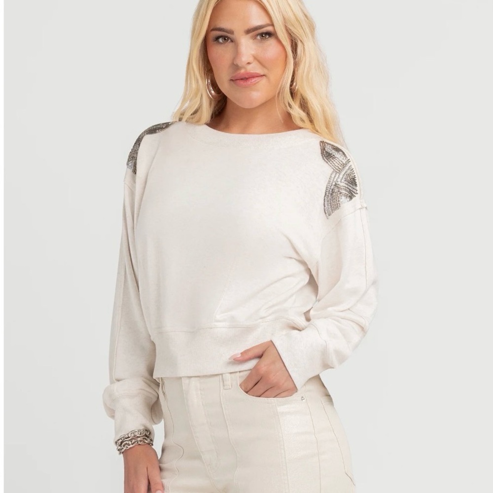 NWT Jessica Simpson Women's Khissa Embellished Crewneck Top|Sweatshirt size M